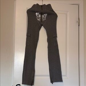 Elegant Gray Women's Flare Pants with Butterfly Design